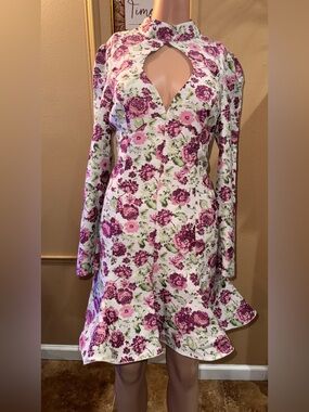 ASOS Luxe Floral Jacquard Keyhole Cut Out Mini Dress 8 NWOT